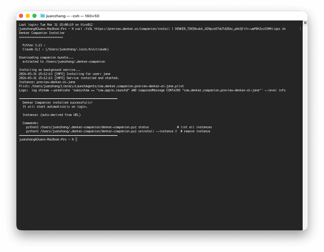 Terminal showing the Companion running