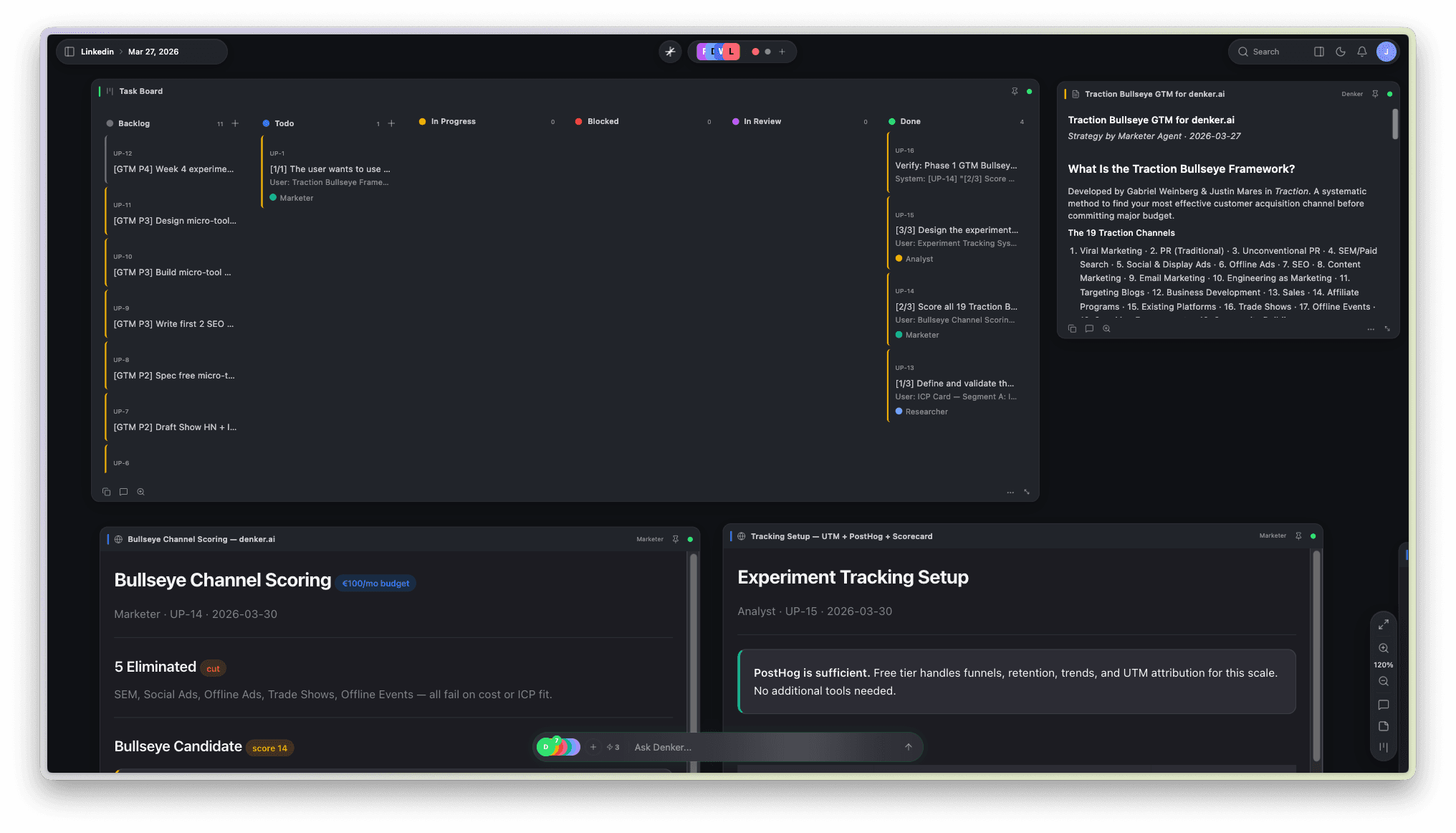Denker workspace with Taskboard